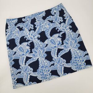 Talbots Womens Navy & Light Blue Floral Paisley Side-zip Lined Skirt 12 NWOT